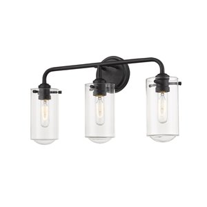 Z-Lite Delaney 3 Light Vanity and Clear Glass in Matte Black Finish