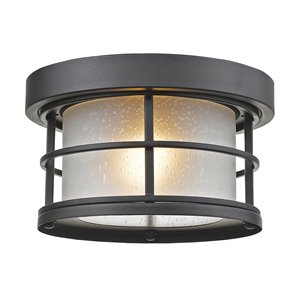 Z-Lite 1-Light Outdoor Flush Mount Ceiling Light - Black and White Glass - 10-in x 10-in