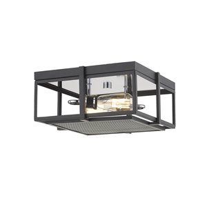 Plafonnier Halycon de Z-Lite 2 ampoules, noir mat et chrome, 13,75 po x 13,75 po