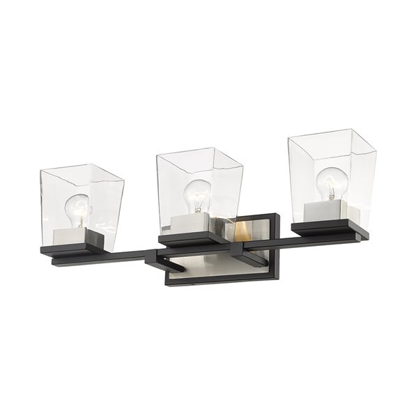 Luminaire de vanité pour salle de bain Bleeker Street de Z-Lite à 3 ampoules, noir mat et nickel brossé