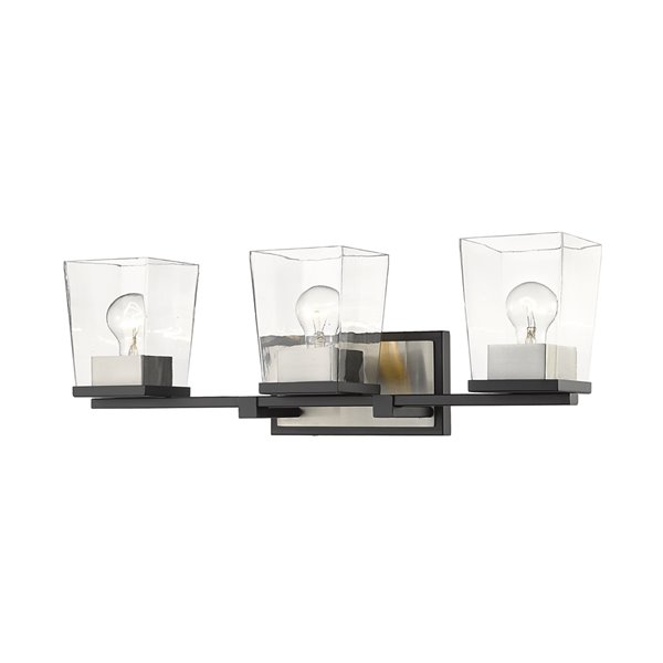 Luminaire de vanité pour salle de bain Bleeker Street de Z-Lite à 3 ampoules, noir mat et nickel brossé