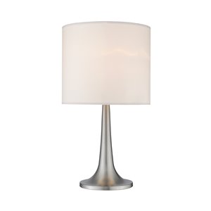 Lampe de table Z-Lite à 1 ampoule au fini nickel brossé et lin blanc, 16 po