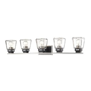 Luminaire de vanité pour salle de bain Jackson de Z-Lite à 5 ampoules, noir mat et nickel brossé