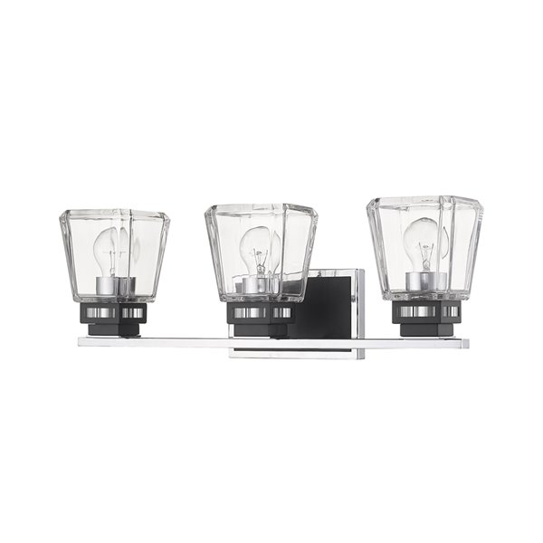 Z-Lite Jackson 3 Light Vanity and Clear Glass - Matte Black and Chrome