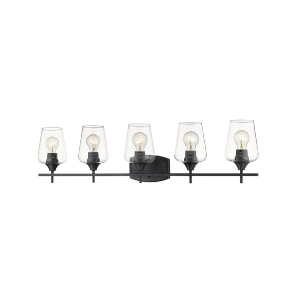 Z-Lite Joliet 5 Light Vanity and Clear Glass in Matte Black Finish