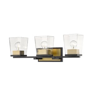 Z-Lite Bleeker Street 3 Light Vanity and Clear Glass - Matte Black and Old Brass