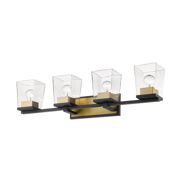 Luminaire de vanité pour salle de bain Bleeker Street de Z-Lite à 4 ampoules, noir mat et laiton antique