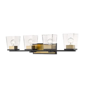 Z-Lite Bleeker Street 4 Light Vanity and Clear Glass - Matte Black and Old Brass