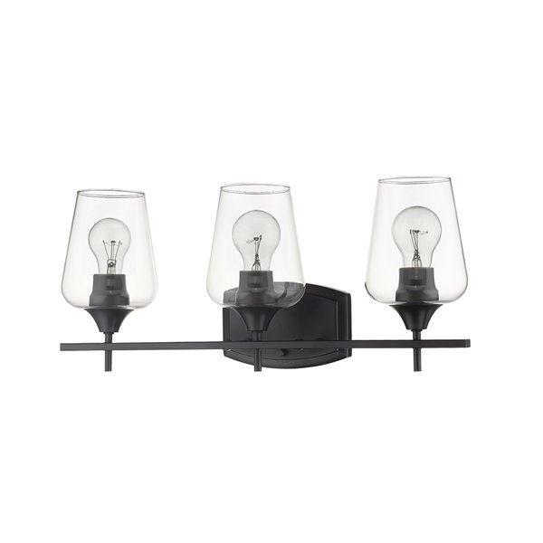 Z-Lite Joliet 3 Light Vanity and Clear Glass in Matte Black Finish