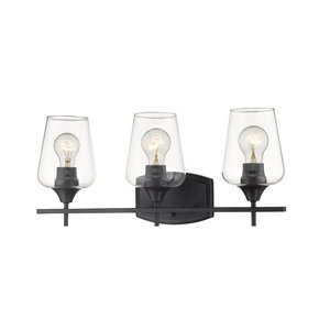 Z-Lite Joliet 3 Light Vanity and Clear Glass in Matte Black Finish