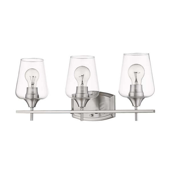 Z-Lite Joliet 3 Light Vanity and Clear Glass in Brushed Nickel Finish