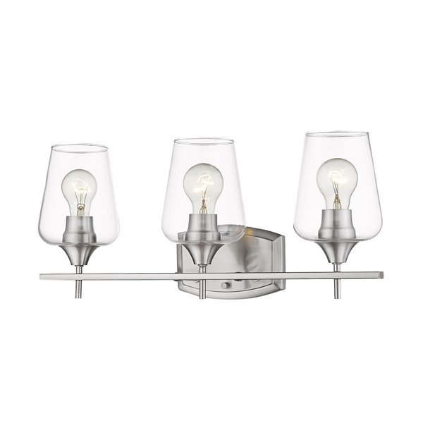 Z-Lite Joliet 3 Light Vanity and Clear Glass in Brushed Nickel Finish