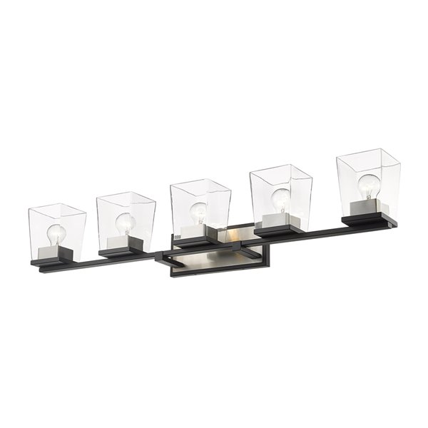 Luminaire de vanité pour salle de bain Bleeker Street de Z-Lite à 5 ampoules, noir mat et nickel brossé