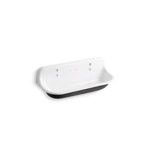 KOHLER Brockway 17.5-in x 48-in x 12.68-in White Cast Iron Wall-Mounted Wash Sink with 2 Faucet Holes