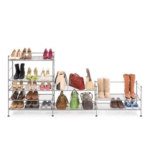Support à chaussures à 3 niveaux Seville Classics, pour 18 paires, étain satiné, ens. de 2