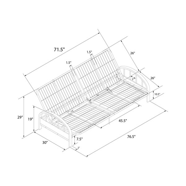 Structure pour futon Aiden de DHP, 76.5 po x 30 po x 29 po