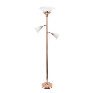 Lampe de plancher Elegant Designs 3 lumières, abat-jour en verre et or rose, 71 po