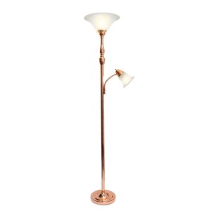 Lampe sur pied Elegant Designs à 2 lumières, verre en marbre blanc et or rose, 71 po