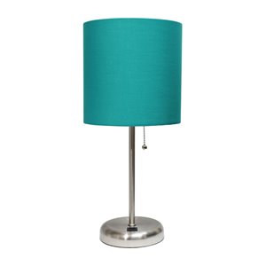 LimeLights Stick Lamp with USB charging port and Fabric Shade - Brushed Steel and Teal - 19.5-in