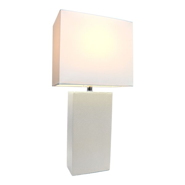 Lampe de table moderne de Elegant Designs en cuir avec abat-jour en tissu blanc, blanc, 21 po