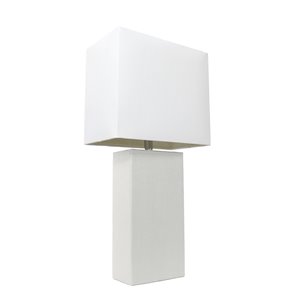 Lampe de table moderne de Elegant Designs en cuir avec abat-jour en tissu blanc, blanc, 21 po