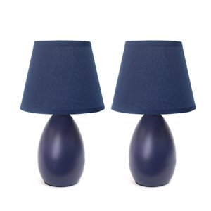 Simple Designs Mini Egg Oval Ceramic Table Lamp Blue - Set of 2