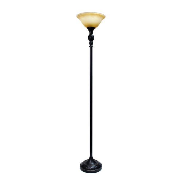 Lampe torchère Elegant Designs, abat-jour en verre ambré marbré et bronze, 71 po