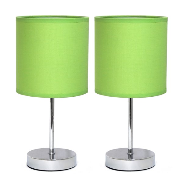 Simple Designs Chrome Mini Basic Table Lamp with Fabric Shade - Green and Chrome - Set of 2