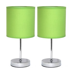 Simple Designs Chrome Mini Basic Table Lamp with Fabric Shade - Green and Chrome - Set of 2