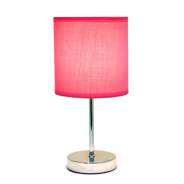 Simple Designs Chrome Mini Basic Table Lamp with Fabric Shade - Chrome and Hot Pink - 11-in