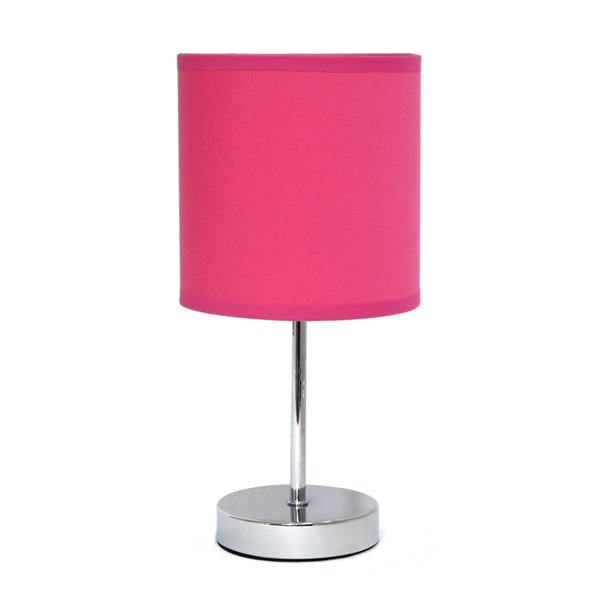 Simple Designs Chrome Mini Basic Table Lamp with Fabric Shade - Chrome and Hot Pink - 11-in