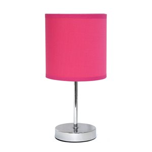 Simple Designs Chrome Mini Basic Table Lamp with Fabric Shade - Chrome and Hot Pink - 11-in