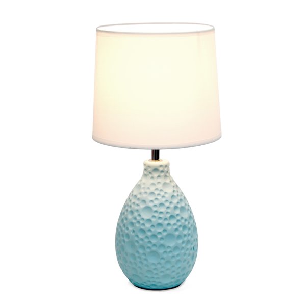 Lampe de table Simple Designs ovale en céramique de stuc texturé à motifs simples, bleu et blanc, 14,17 po