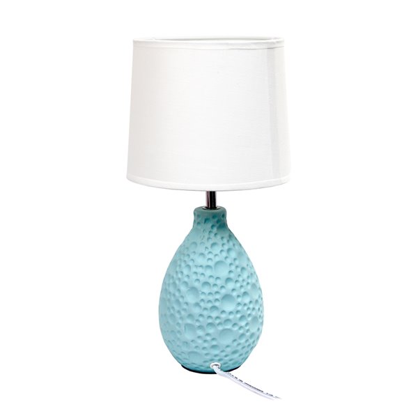 Lampe de table Simple Designs ovale en céramique de stuc texturé à motifs simples, bleu et blanc, 14,17 po