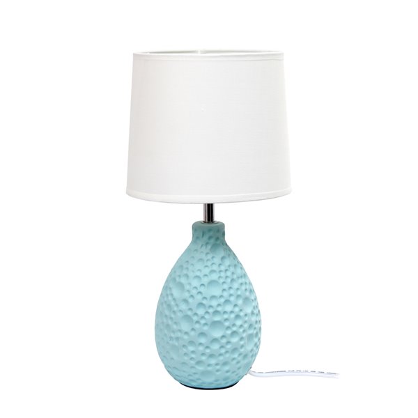 Lampe de table Simple Designs ovale en céramique de stuc texturé à motifs simples, bleu et blanc, 14,17 po