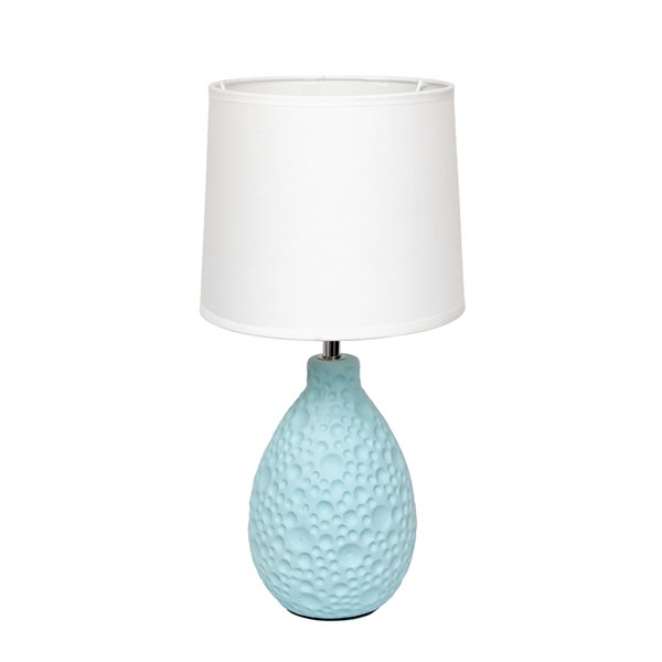 Lampe de table Simple Designs ovale en céramique de stuc texturé à motifs simples, bleu et blanc, 14,17 po