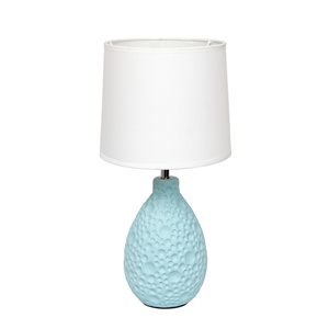 Simple Designs Textured Stucco Ceramic Oval Table Lamp - Blue and White - 14.17-in