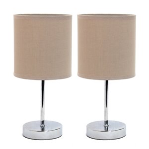 Mini lampes de table Simple Designs de base chromée avec abat-jour en tissu gris, ens. de 2