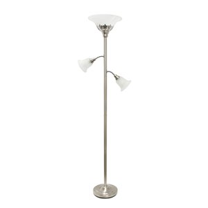 Lampe de plancher Elegant Designs 3 lumières, abat-jour en verre festonné et nickel, 71 po