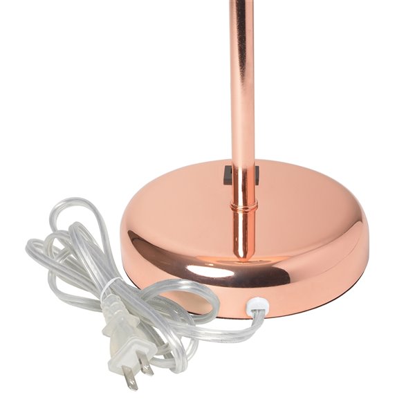 LimeLights Rose Gold Stick Lamp with USB charging port and Fabric Shade - Pink Gold and White - 19,5-in