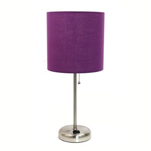 Lampe de table LimeLights avec sortie de charge et abat-jour en tissu, acier brossé et violet, 19,5 po