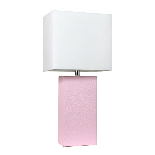 Lampe de table moderne de Elegant Designs en cuir avec abat-jour en tissu blanc, rose pâle, 21 po