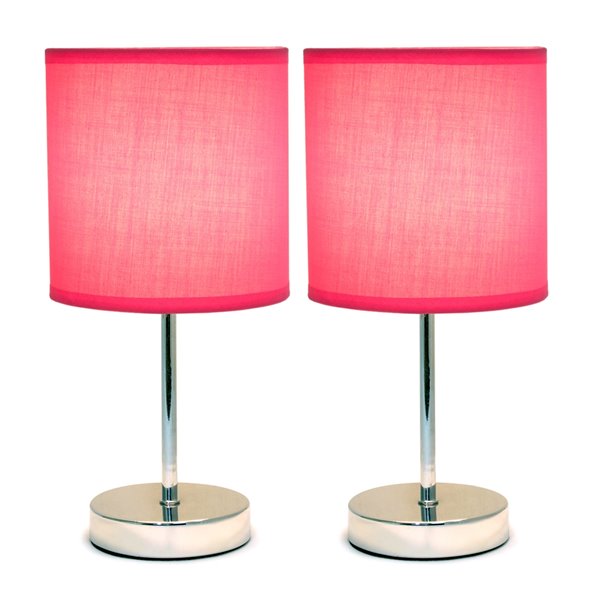 Mini lampes de table Simple Designs de base chromée avec abat-jour en tissu rose, ens. de 2