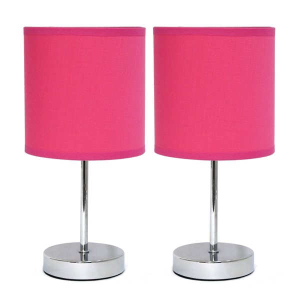 Mini lampes de table Simple Designs de base chromée avec abat-jour en tissu rose, ens. de 2