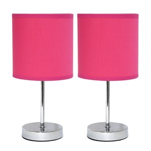 Mini lampes de table Simple Designs de base chromée avec abat-jour en tissu rose, ens. de 2