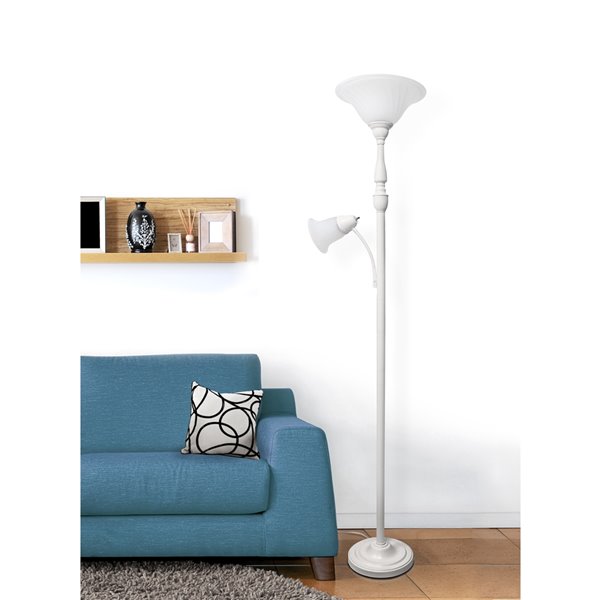 Lampe sur pied Elegant Designs à 2 lumières avec verre en marbre blanc, 71 po