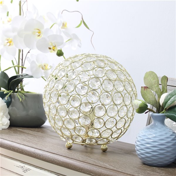 Elegant Designs Elipse 8 Inch Crystal Ball Sequin Table Lamp - Gold - 8-in
