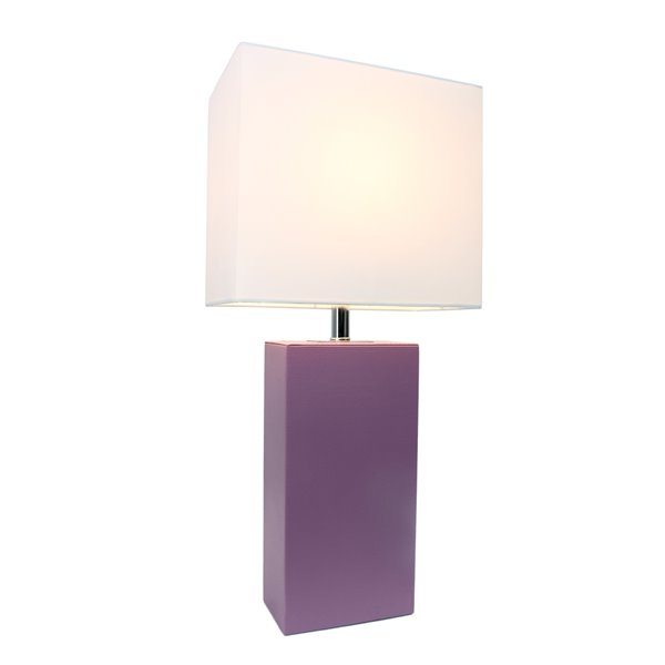 Elegant Designs Modern Leather Table Lamp with Fabric Shade - Purple and White - 21-in