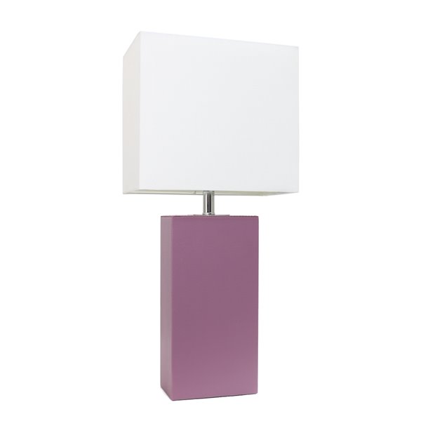 Elegant Designs Modern Leather Table Lamp with Fabric Shade - Purple and White - 21-in