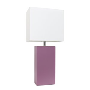 Elegant Designs Modern Leather Table Lamp with Fabric Shade - Purple and White - 21-in